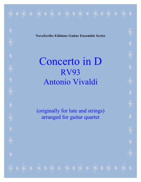 Lute Concerto In D R V 93 Arr For Guitar Quartet Sheet Music