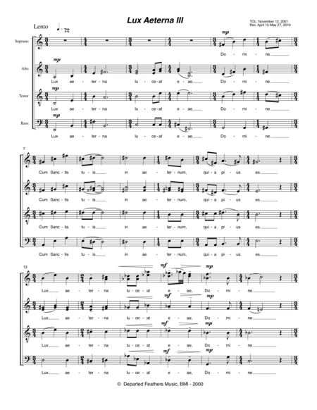 Free Sheet Music Lux Aeterna Iii 2000 2010 For Satb A Cappella Chorus