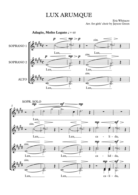 Free Sheet Music Lux Aurumque