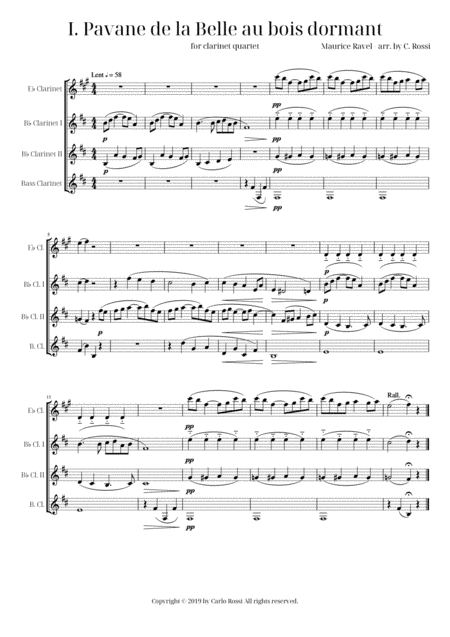 Free Sheet Music Ma Mre L Oye I Pavane De La Belle Au Bois Dormant For Clarinet Quartet
