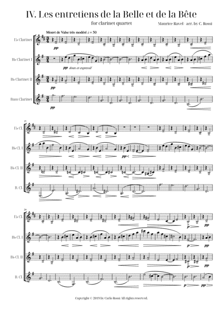 Free Sheet Music Ma Mre L Oye Iv Les Entretiens De La Belle Et De La Bte For Clarinet Quartet