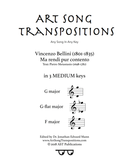 Ma Rendi Pur Contento In 3 Medium Keys G G Flat F Major Sheet Music