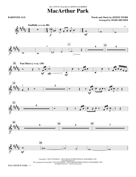 Free Sheet Music Macarthur Park Arr Mark Brymer Baritone Sax