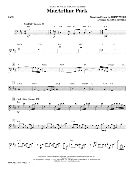 Free Sheet Music Macarthur Park Arr Mark Brymer Bass