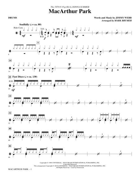 Macarthur Park Arr Mark Brymer Drums Sheet Music