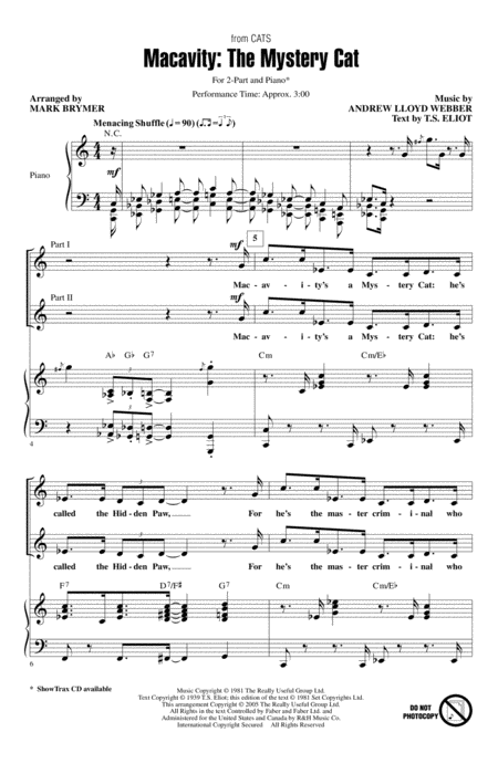 Free Sheet Music Macavity The Mystery Cat From Cats Arr Mark Brymer
