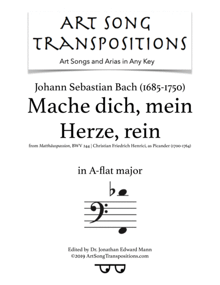 Mache Dich Mein Herze Rein Bwv 244 Transposed To A Flat Major Sheet Music