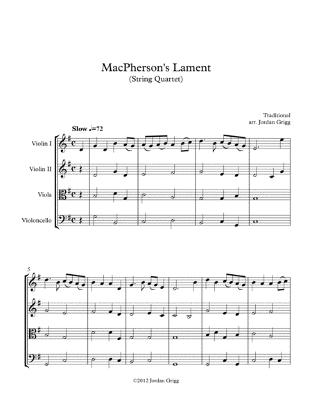 Free Sheet Music Macphersons Lament String Quartet