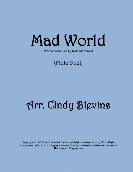 Free Sheet Music Mad World Arranged For Flute Duet