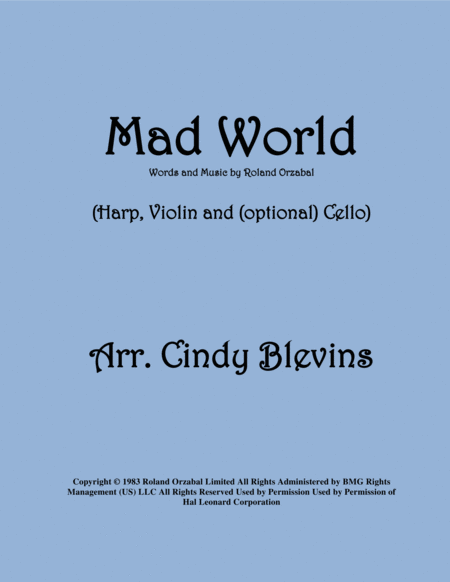 Mad World Arranged For Harp Violin And Optional Cello Sheet Music