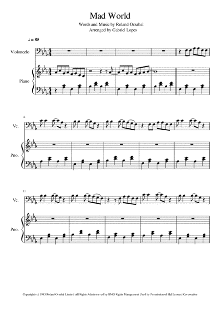 Mad World Cello And Piano Sheet Music