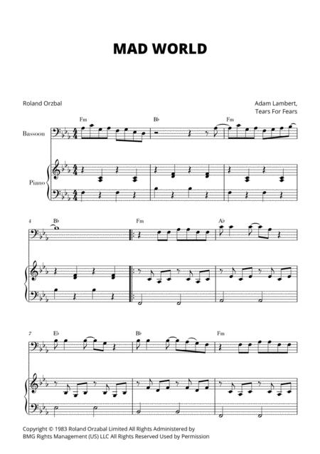 Mad World For Bassoon And Piano Sheet Music