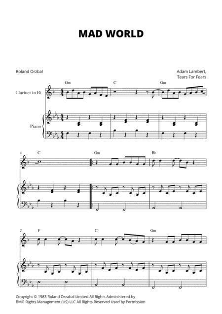 Free Sheet Music Mad World For Clarinet And Piano