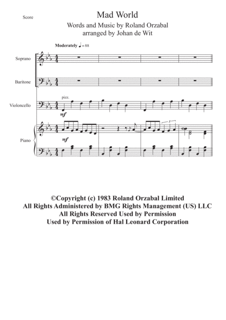 Mad World For Star Piano Guitar And Violoncello Sheet Music