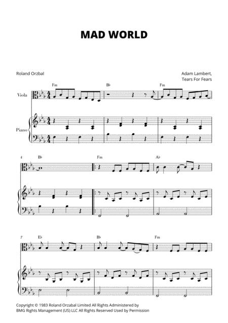 Mad World For Viola And Piano Sheet Music