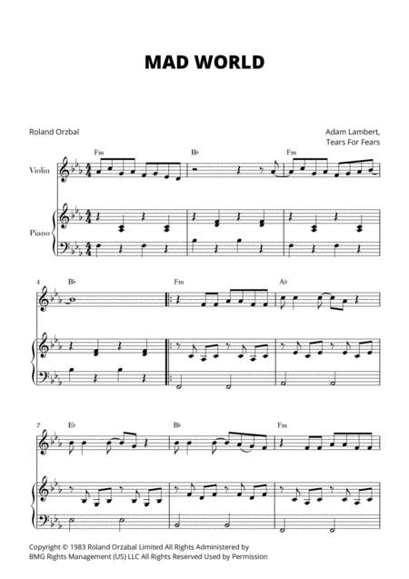 Free Sheet Music Mad World For Violin And Piano
