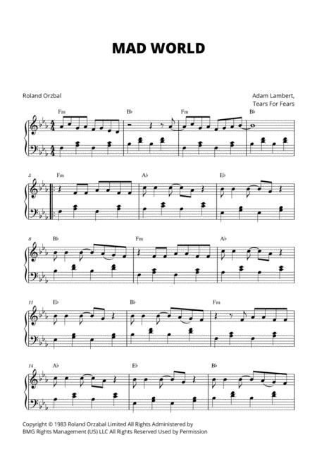 Mad World Intermediate Piano Sheet Music
