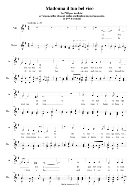 Madonna Il Tuo Bel Viso For Alto And Guitar Sheet Music