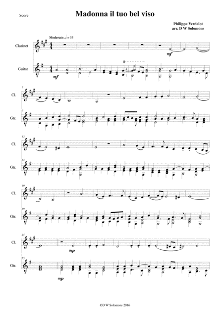 Madonna Il Tuo Bel Viso For Clarinet And Guitar Sheet Music