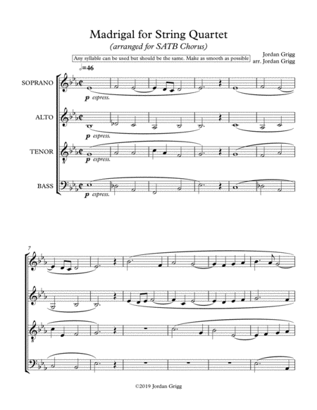 Madrigal For String Quartet Arranged For Satb Chorus Sheet Music