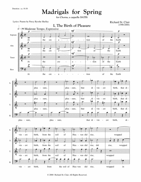 Free Sheet Music Madrigals For Spring For Satb Chorus A Capella