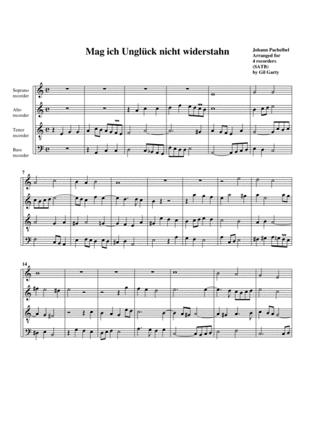 Free Sheet Music Mag Ich Unglueck Nicht Widerstahn Arrangement For 4 Recorders