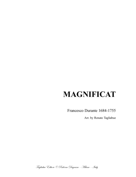 Magnificat F Durante For Satb Choir And Organ With Parts Sheet Music