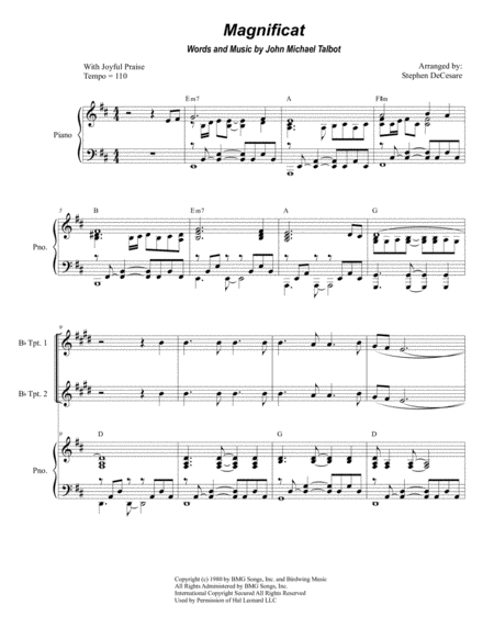 Magnificat For Brass Quartet And Piano Sheet Music