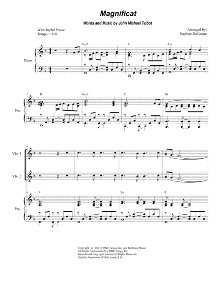 Magnificat For String Quartet And Piano Sheet Music