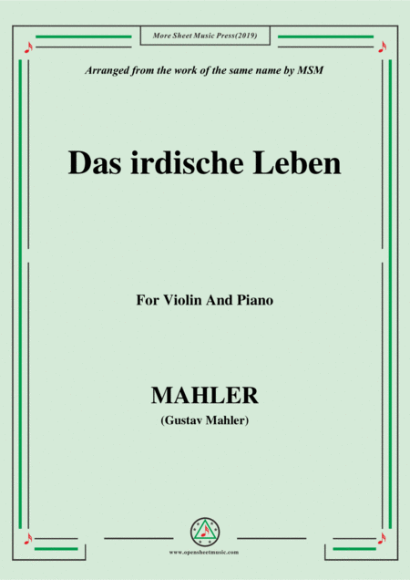 Free Sheet Music Mahler Das Irdische Leben For Violin And Piano