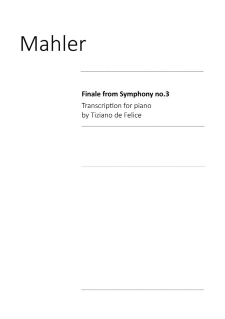 Mahler Symphony No 3 Finale Piano Solo Sheet Music