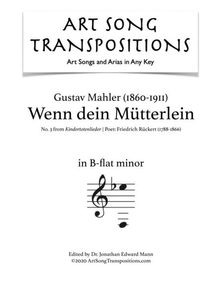 Mahler Wenn Dein Mtterlein Transposed To B Flat Minor Sheet Music