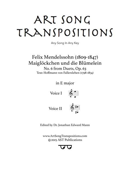 Maiglckchen Und Die Blmelein Op 63 No 6 E Major Sheet Music