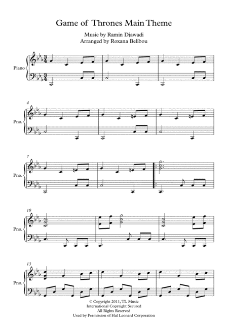 Main Theme From Game Of Thrones Piano Sheet Music