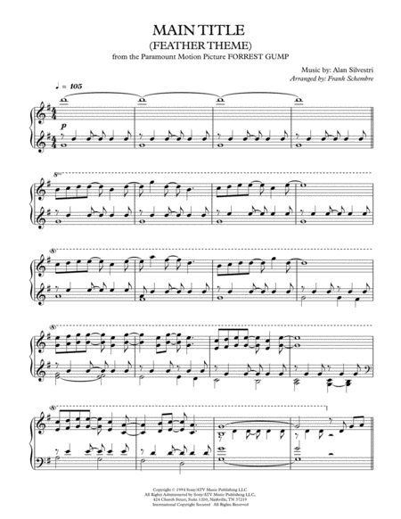 Main Title Feather Theme From The Paramount Motion Picture Forrest Gump Sheet Music