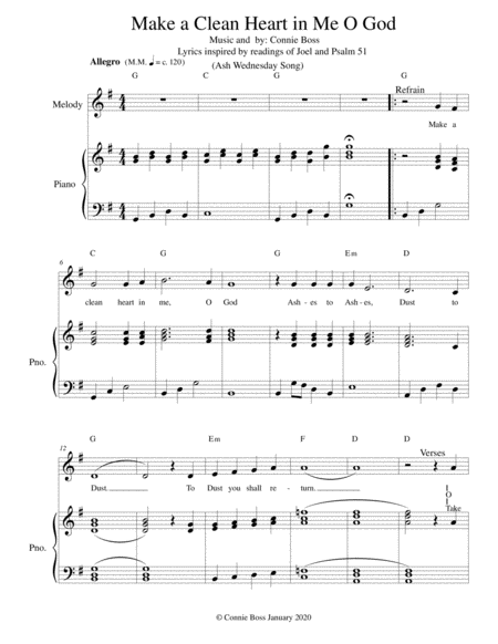 Free Sheet Music Make A Clean Heart In Me O God Vocal Solo And Piano