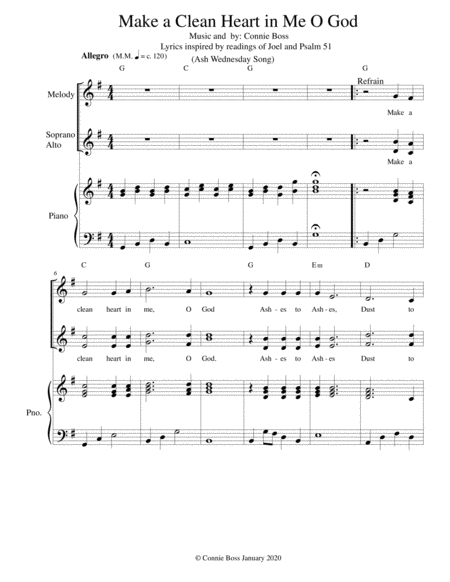 Make A Clean Heart In Me O God Vocal Trio And Piano Sheet Music