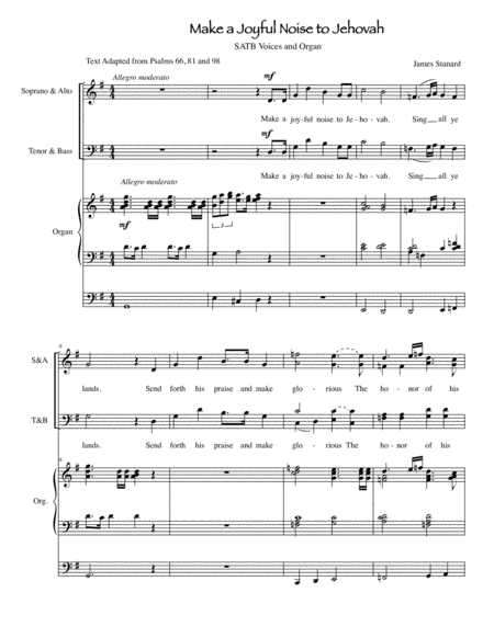Make A Joyful Noise To Jehova For Satb Voices And Organ Sheet Music