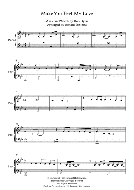 Free Sheet Music Make You Feel My Love By Adele Easy Piano