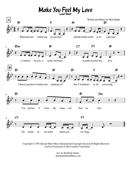 Make You Feel My Love By Bob Dylan Sung By Adele Lead Sheet Sheet Music