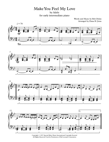 Make You Feel My Love For Early Intermediate Piano Sheet Music