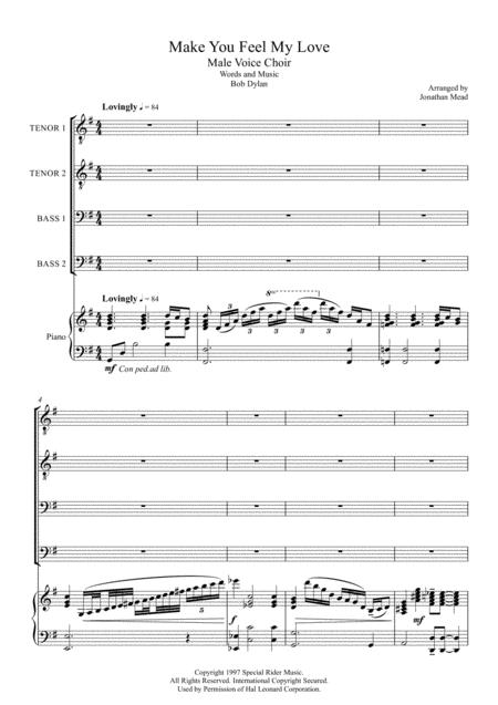 Free Sheet Music Make You Feel My Love For Male Voice 4 Parts Ttbb