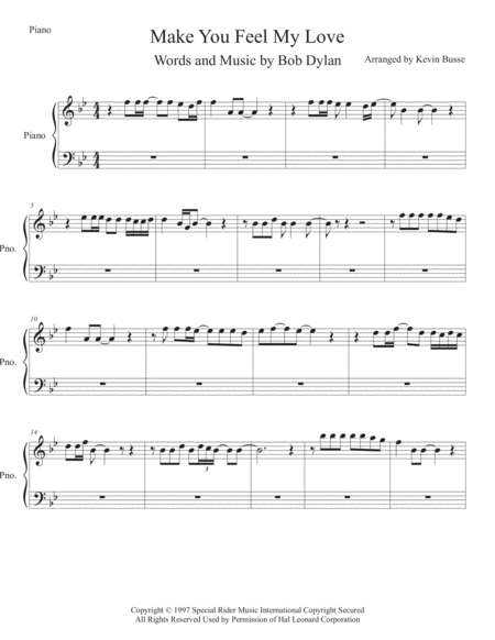 Make You Feel My Love Piano Original Key Sheet Music