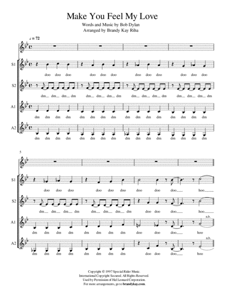 Free Sheet Music Make You Feel My Love Ssaa A Cappella