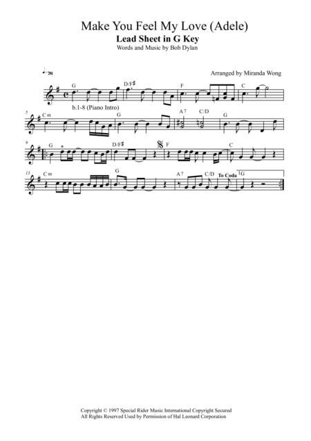 Make You Feel My Love Tenor Or Soprano Saxophone Solo Sheet Music