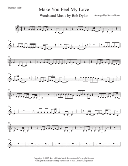 Free Sheet Music Make You Feel My Love Trumpet Original Key