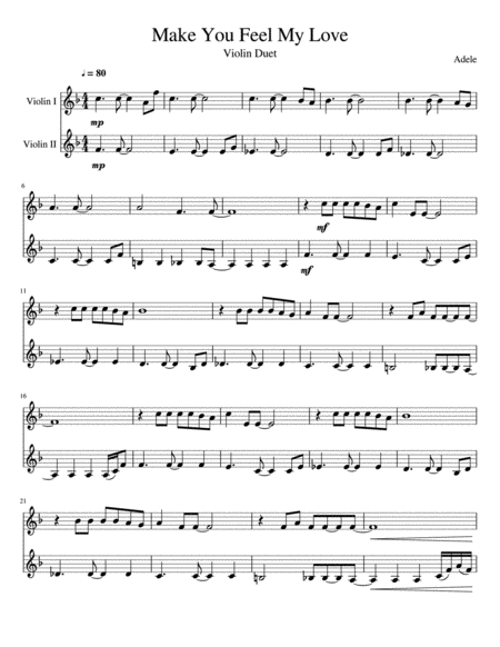 Make You Feel My Love Violin Duet Sheet Music