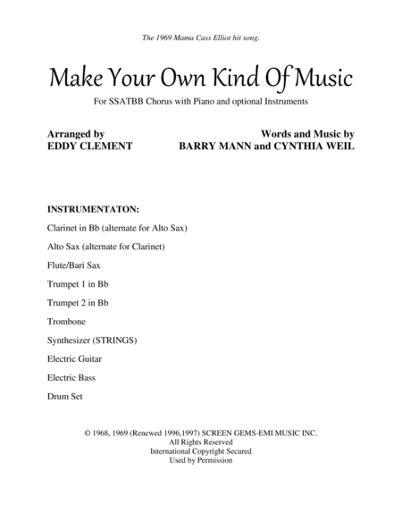 Free Sheet Music Make Your Own Kind Of Music Score And Inst Parts
