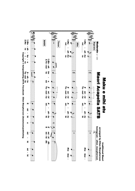 Maku E Mihi Atu Satb Maori Nz Acapella All Parts And Score Sheet Music