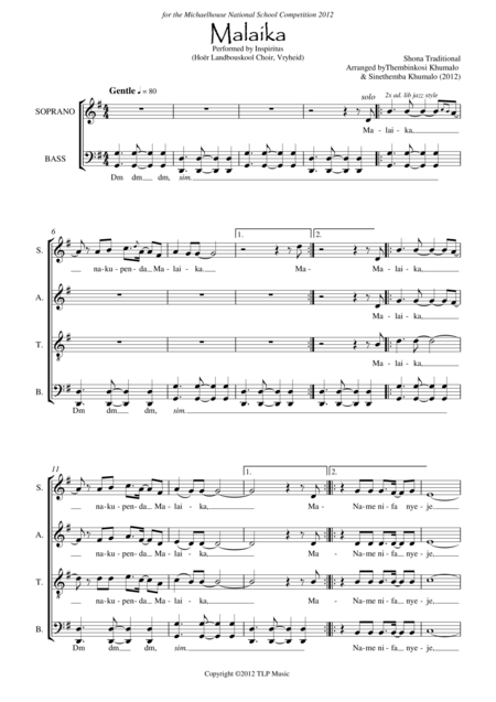 Free Sheet Music Malaika